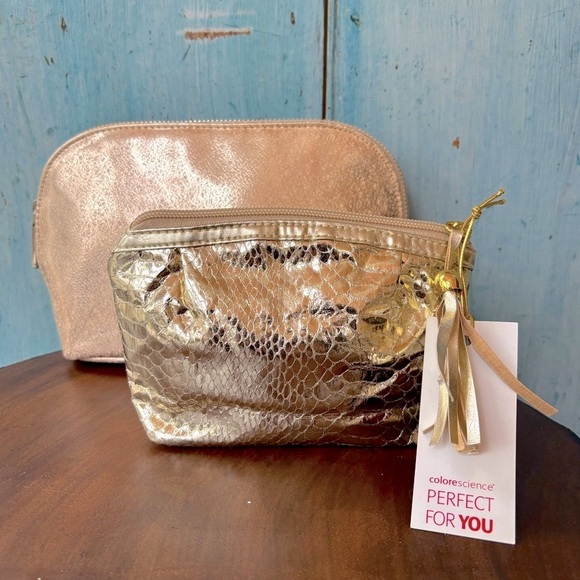 Cosmetic bag bundle (2) one in peach/gold foil & other in gold snakeskin pattern - Picture 10 of 10